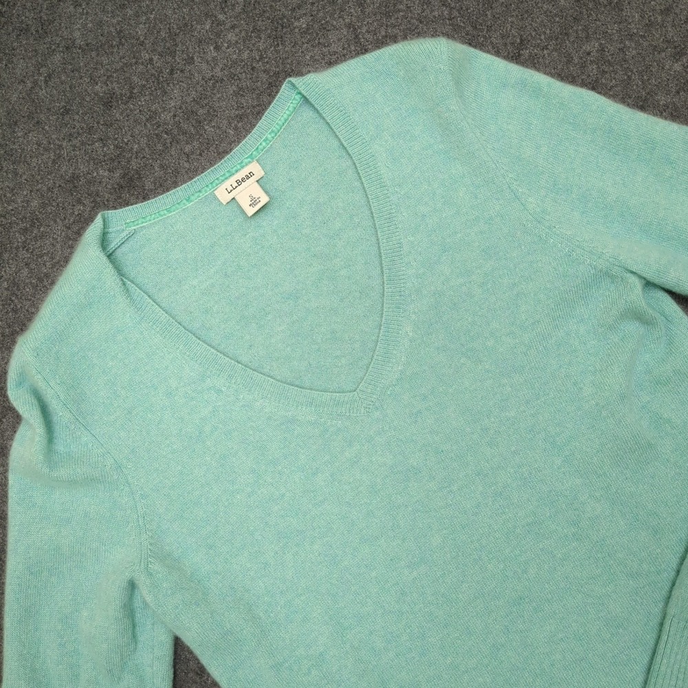 L.L.Bean Womens‎ Light Blue V-Neck 100% Cashmere Sweater Size S